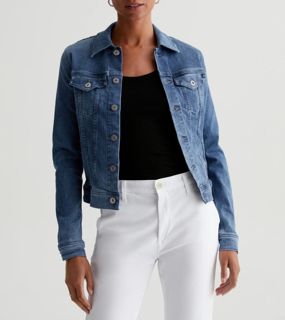 AG JEANS Blue Medium Wash Cotton Blend The Robyn Slim Denim Jean Jacket Size XS
